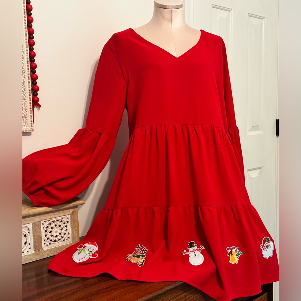 Festive Red Dress with Christmas Embroidery in L
